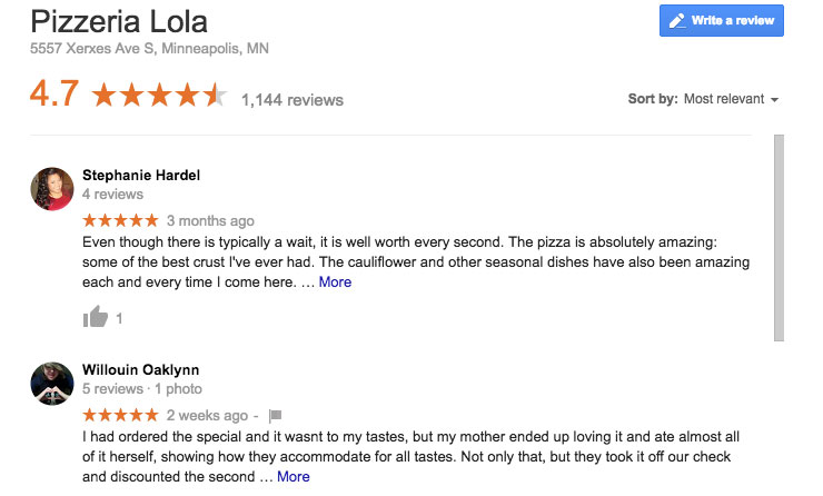 Local Google Search: Google Reviews Example