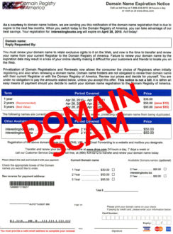Domain name scam letter from Domain Registry of America