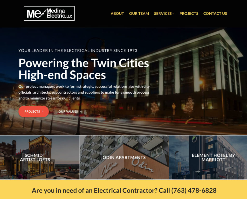 Electrician web design for Medina Electric in Minneapolis