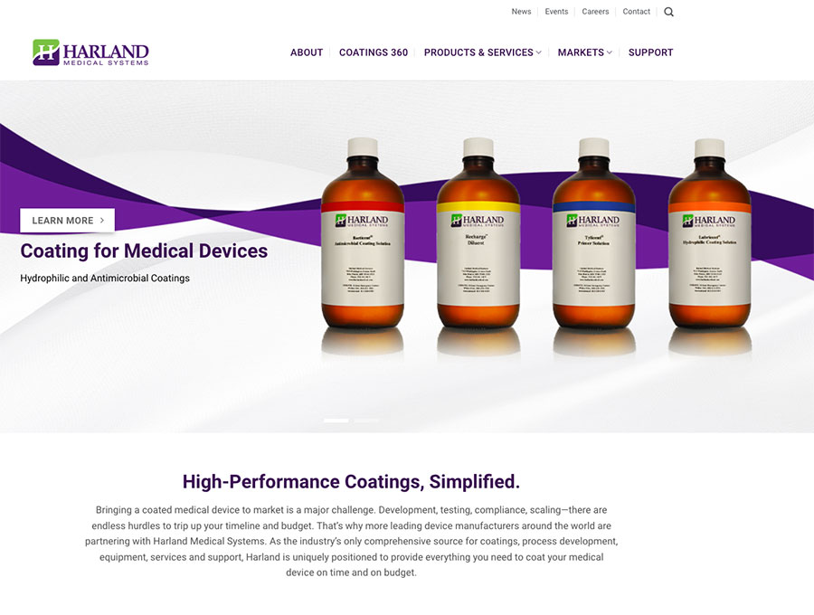 Medical website design example for Harland Medical Systems