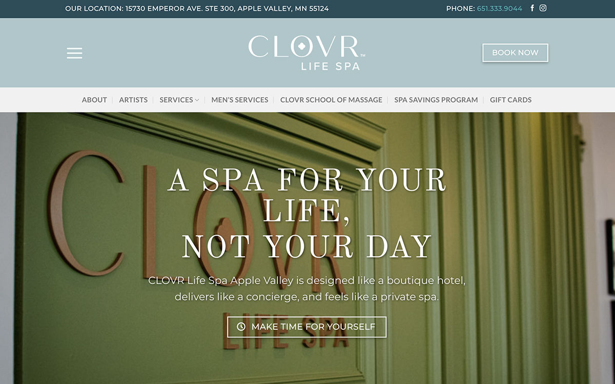 New website design for CLOVR Spa in Apple Valley, MN