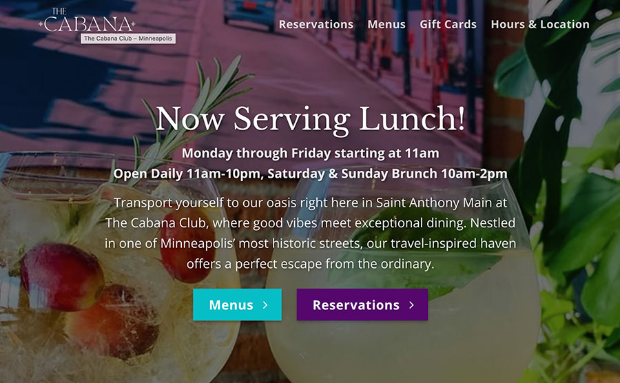 Cabana Club Minneapolis, website design