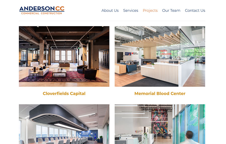 Anderson Commercial Construction website projects page design
